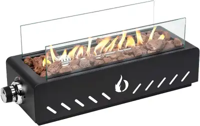 【SIDE MOUNTED TABLETOP FIRE PIT】 - The 18" outdoor propane fire pit comes with lava rock and glass w...