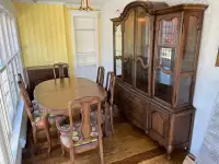 Wood Dining Room Set with 6 Chairs China Hutch &Silverware Chest