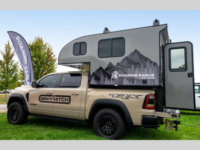 Soaring Eagle ADLAR truck camper 6.5XLS highlights: 45in.in. x 80in.in. Bunk Wardrobe Electric Cookt...