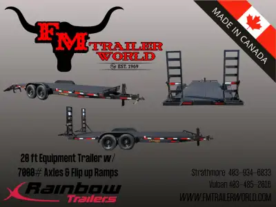 20' Rainbow Express Heavy Duty Equipment Trailer 2-7 200 lb LCI Axles With 5' Flip Up Rear RampsCANA...