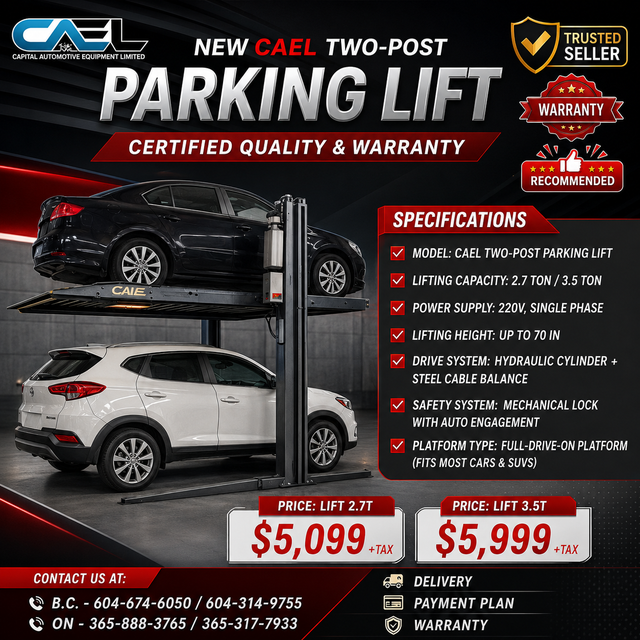 New CAEL Two Post Parking Lift –  Certified &Warranty &Finance in Other Parts & Accessories in Richmond - Image 2