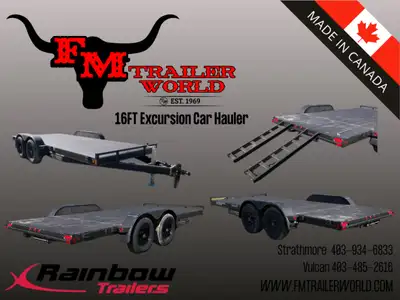 16' Rainbow Excursion Heavy Duty Car Equipment Hauler Flat deck Trailer 2-5200# axles slide in ramps...