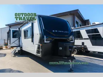 Brinkley Model Z Air travel trailer 310 highlights: Kitchen Island Theater Seats Fireplace Pantry wi...