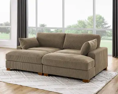 NEW CORDUROY OVERSIZED MODULAR COMBO COMFY SOFA & OTTOMAN, View more