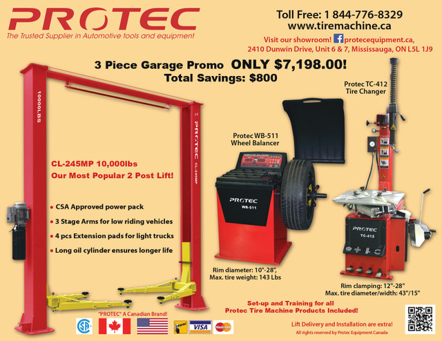 Car hoist +Tire changer +Tire balancer 3 piece promo $7195 in Other Parts & Accessories in Mississauga / Peel Region - Image 2