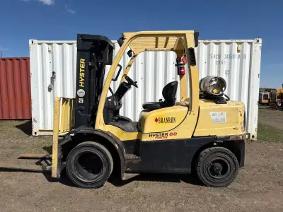 Hyster H80FT propane Hours: 9383 Engine: vortec v6 Dual wheel Side shift Lift capacity: 8000LBS Fork...