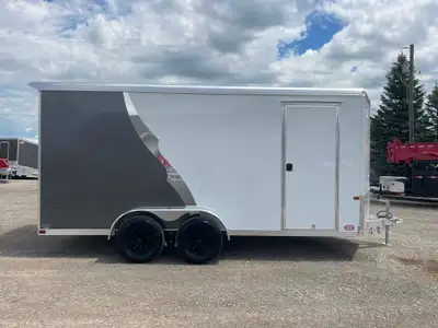 NEO ALL-ALUMINUM 7' x 16' TANDEM AXLE ENCLOSED CARGO TRAILER WITH REAR RAMP DOOR AND SPOILER! Design...