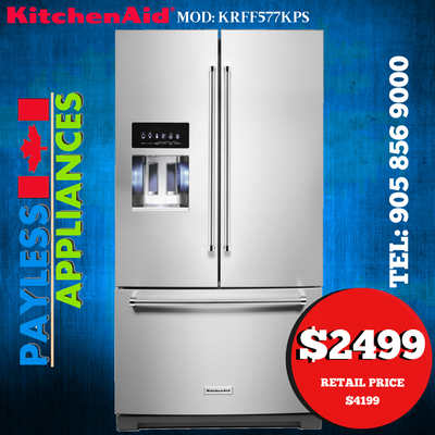 Kitchenaid KRFF577KPS 36" French Door Refrigerator ice water, View more