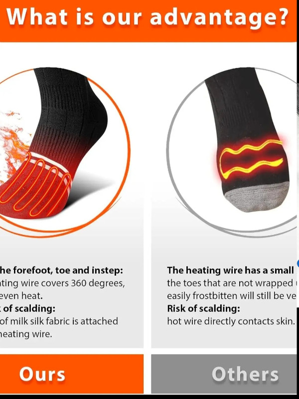 Bas Chauffant Pour Femme Heated Socks for Men Women Rechargeable in Other in Gatineau - Image 2