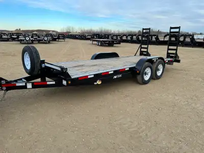 NEW 2025 SWS 18' H.D. Equipment Car Hauler Trailer Tandem Axle Stand Up Ramps 2 x 7000lb EZ Lube Axl...