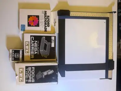 All in good used condition. -lpl easel 8x10 -lpl enlarging lens 522-4 -lpl focus scope 542 -ilford m...