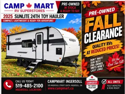 Welcome to CampMart - Kitchener. PRE-OWNED RV LIQUIDATION SALECampMart RV | 325 Ingersoll Street S,...