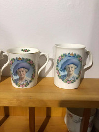 2 Queen Mother collector mugs vintage England Bone China 