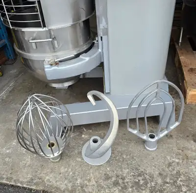 Hobart model H-600, 60 quart mixer. Has all the security features requirements. Bowl, hook and whip...