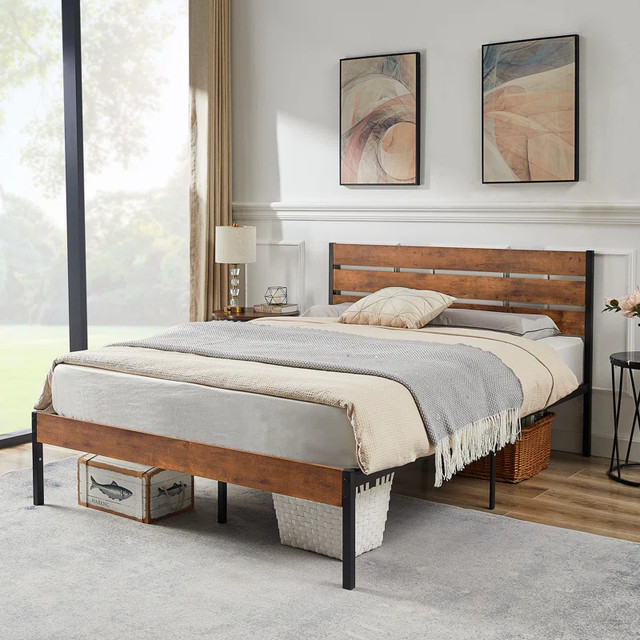 Metal and Wood Frame Bed - Queen Size in Beds & Mattresses in Hamilton