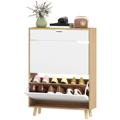 Narrow Shoe Cabinet for Entryway with 2 Flip Drawers, Top Drawer, View more
