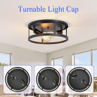 2 Pack Farmhouse Black Flush Mount Ceiling Light Fixture,2-Light