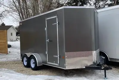 2025 Prairie Road Cargo Trailer 7'x14' Charcoal V-nose 12" stoneguard 2-3500lb axles 84" interior he...