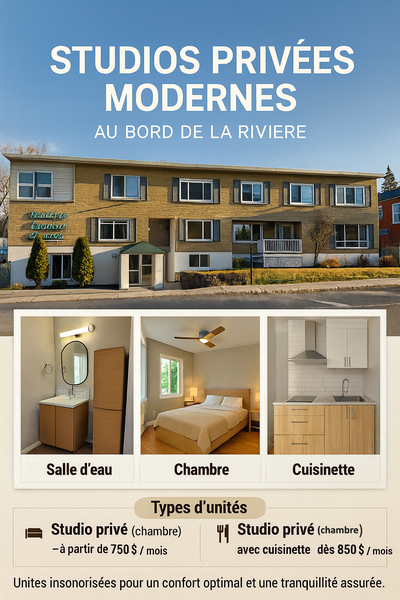 Bienvenue au “Le 63” – Studios privés avec espaces communs au bord de la rivière Découvrez un enviro...