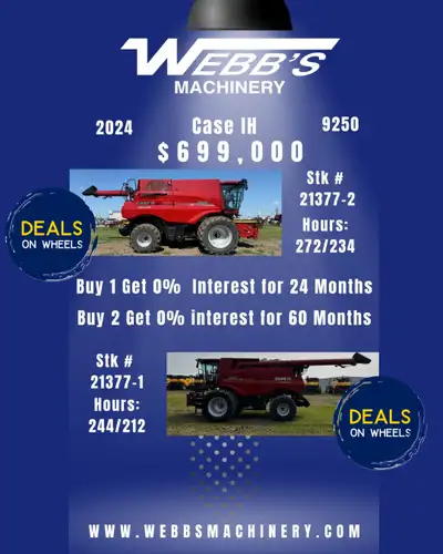 2024 CASE IH 9250 COMBINE 272/234 Hrs, 620 Duals, 750 Rear Tires, Luxury Cab, AFX Large Tube Rotor,...
