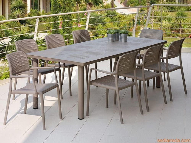 Nardi 9 piece Libeccio 87 in. x 40 in. Patio Dining Set Patio