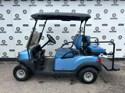 Discover the 2023 Club Car Tempo, a sleek ice blue (or grey) 4-passenger electric golf cart that’s p...
