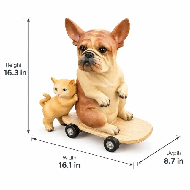 Brand New Resin French Bulldog Kitten on Skateboard $59 | Home Décor ...