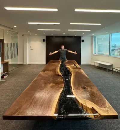 Tables with live edges and epoxy river, View more