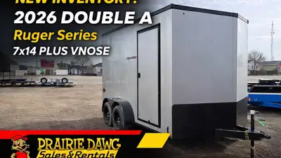 2026 Double A Ruger Series 7x14 plus vnose 7000 gvw spring suspension 6in. extra height rear ramps s...