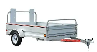 The Stirling 5' x 7' model features a galvanized steel floor, 15" rail top sides and 4 tie down poin...