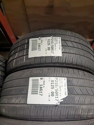 PAIR OF 2X P215/50R17 215/50/17 MICHELIN ENERGY SAVER A/S ( ALL SEASON ) TAG # 14617 Used tires in e...