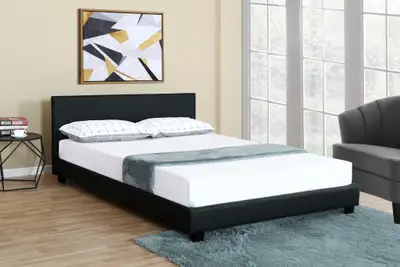 Bonded Leather Deluxe Bed Frame with Headboard, View more