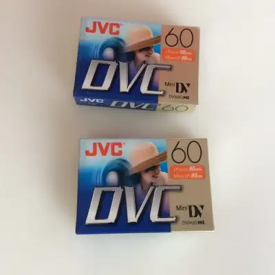 JVC MiniDV DVM60ME digital video cassettes, which are blank tapes used for recording video with Mini...