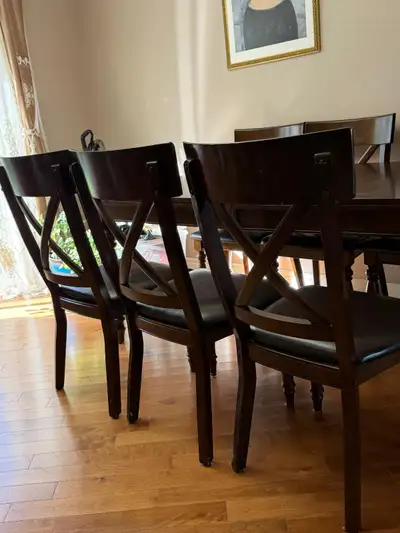 Mango tree extendable table with 6 leather chairs, View more