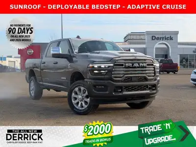 The 2026 Ram 3500 Laramie Crew Cab in Granite Crystal Metallic combines heavy-duty capability with p...