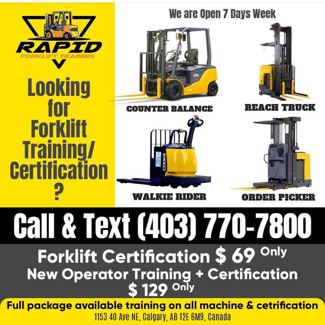 Forklift New Operator Training + Certification Start $129 only in Drivers & Security in Calgary
