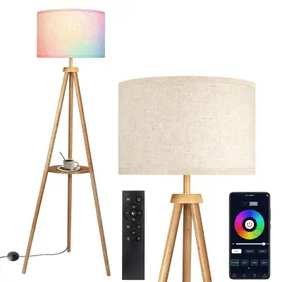 WE DELIVER - OUTON Tripod Floor Lamp with Shelves... LOT# 32, View more