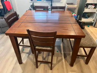 Solid wood counter Height dining table and bench., View more