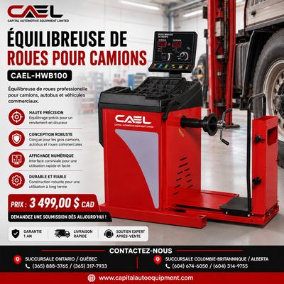 Équilibreuse de roues pour camions CAEL HWB100 Haute précision Le CAEL HWB100 est conçu pour manipul...