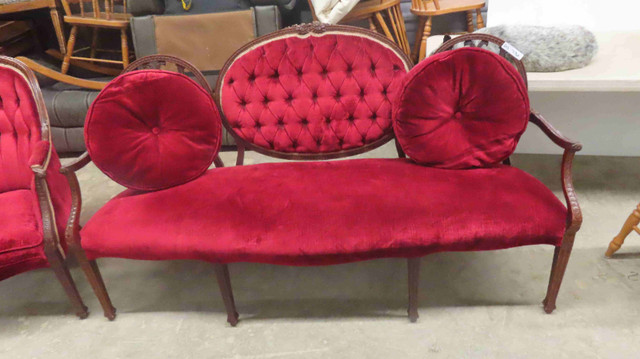 4 pc Vintage Settee + 3 Side Chairs - Good Condition in Rich Red in Chairs & Recliners in Regina - Image 2