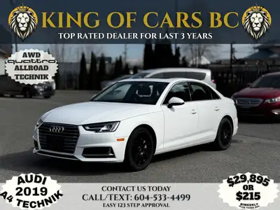 2019 AUDI A4 TECHNIK Stock Number: P215846 VEHICLE OPTIONS AWD, LED Headlights, Alloys, 5 Passenger...