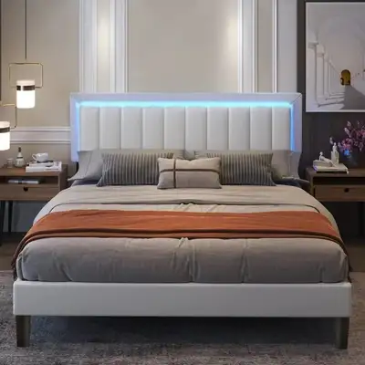 BNIB PRICE IS FIRM - Catrimown King Size Led Bed Frame... LOT# 1, View more