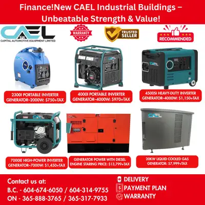 New CAEL Diesel & Inverter Generators Certified &Warranty &Finance 750 Get dependable power solution...