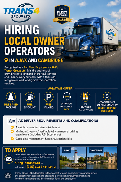 Now Hiring - Local Owner Operators - Ajax and Cambridge, View more