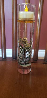 Tea light glass vase with bottled plant inside, 7.5"