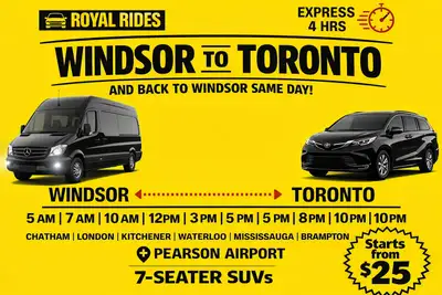 Daily Windsor to Mississauga Rideshare, View more