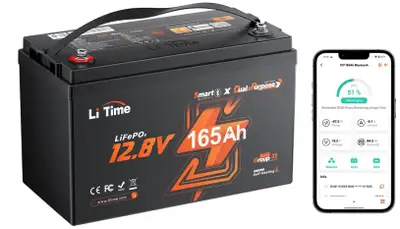 Litime 12V 165Ah Dual Purpose LiFePO4 Lithium Marine Starting Battery, 1200CCA, Deep Cycle Cranking...
