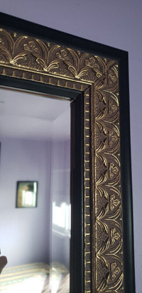 Mirror, 44"x34", Beveled edge, Metal trim, etched design, Solid/