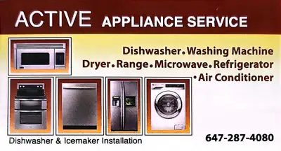 Fix/maintenance service: Broken dishwasher, washing machine, washer/dryer, kitchen electric range/ov...