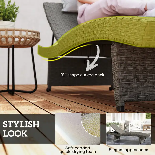 Rattan Folding Outdoor Lounger Chair Recliner with 5-Level Adjus in Patio & Garden Furniture in City of Toronto - Image 4